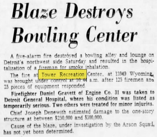 Tower Recreation - Aug 1970 Destroyed By Fire (newer photo)